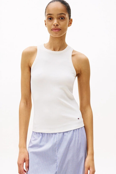 Kadın Th Ribbed Kolsuz T-Shirt - Ekru - Tommy Hilfiger