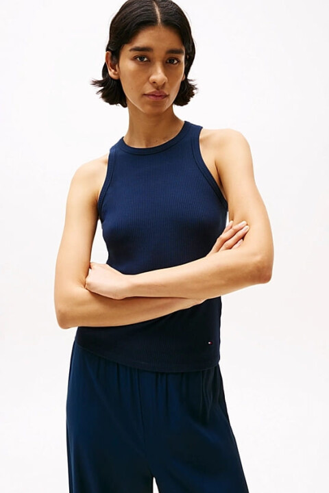 Kadın Th Ribbed Kolsuz T-Shirt - Lacivert 