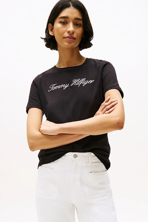 Kadın Th Script Logo Regular T-Shirt - Siyah - Tommy Hilfiger