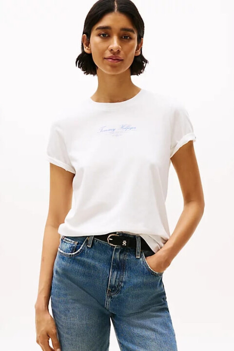 Kadın Th Script Logo T-Shirt - Ekru 