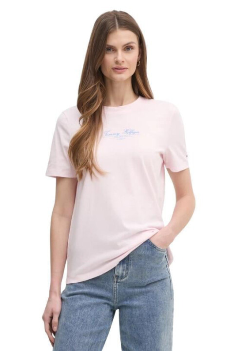 Kadın Th Script Logo T-Shirt - Pembe - Tommy Hilfiger