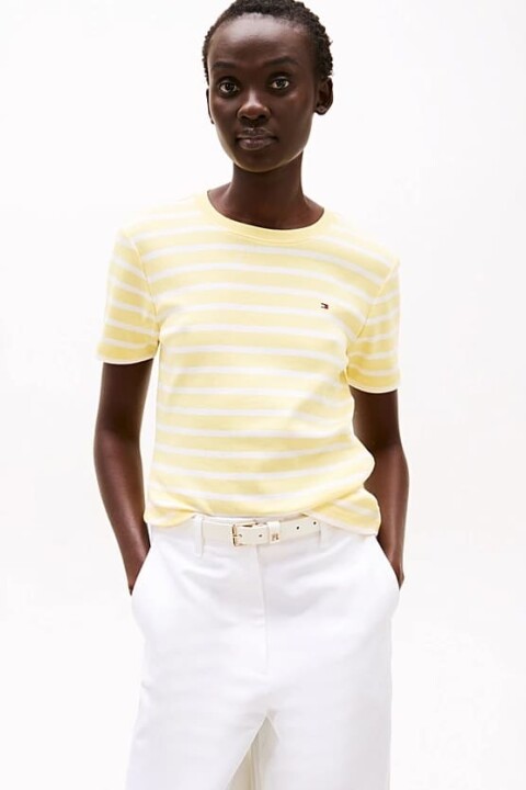 Kadın Th Slim Crew Neck Çizgili T-Shirt - Sarı 