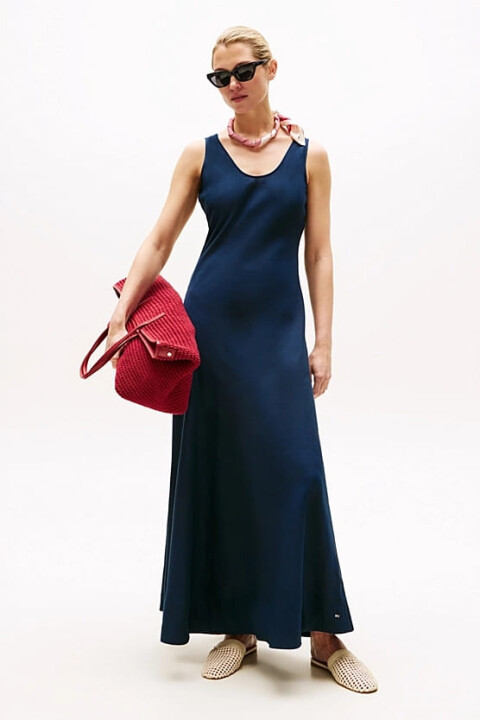 Kadın Th Textured Linen Tank Elbise - Lacivert - Tommy Hilfiger