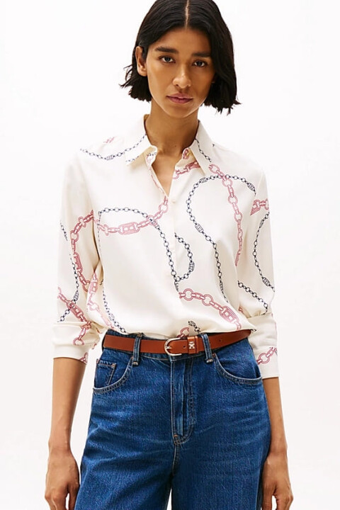 Kadın Th Viskon Rahat Gömlek - Beyaz - Tommy Hilfiger