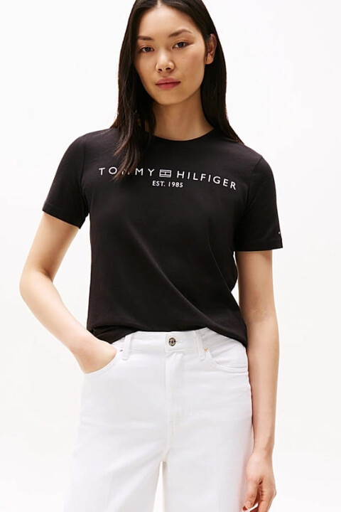 Kadın Th Yazı Logo T-Shirt - Siyah - Tommy Hilfiger