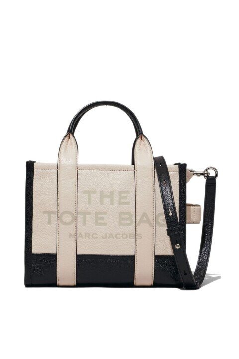 Kadın The Small Tote Renk Bloklu Deri Omuz ve El Çantası - Krem/Siyah - Marc Jacobs