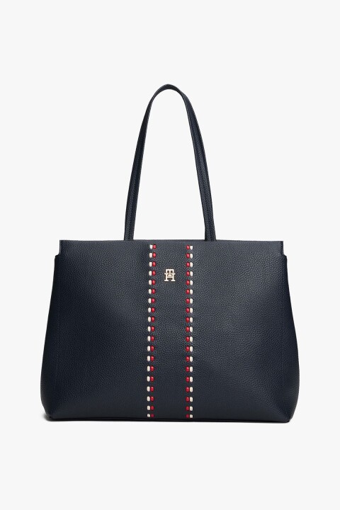 Kadın Timeless Dekoratif Şerit Detaylı Tote Omuz Çantası - Lacivert - Tommy Hilfiger