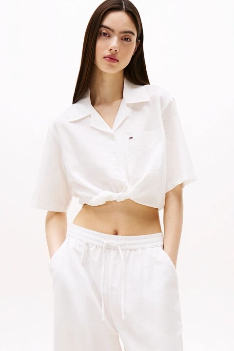 Kadın Tjw Crop Linen Gömlek - Ekru - Tommy Hilfiger