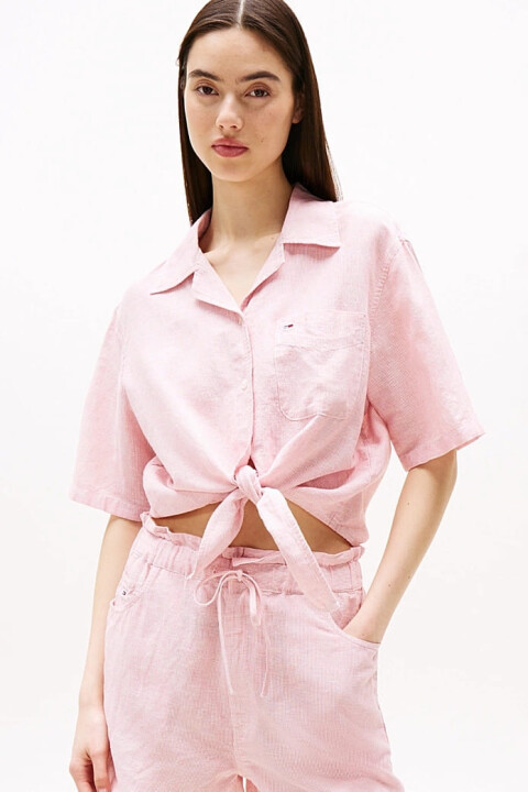 Kadın Tjw Crop Linen Gömlek - Pembe 