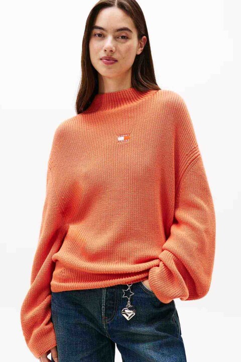 Kadın TJW Mockneck Badge Kazak - Turuncu - Tommy Hilfiger