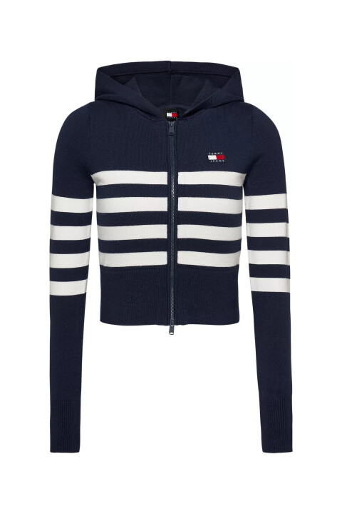 Kadın Tjw Strıpe Zıp Thru Badge Hood Triko Hırka-Lacivert - Tommy Hilfiger