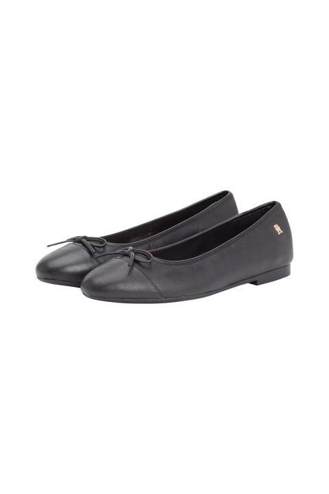 Kadın Toe Cap Leather Ballerina Shoes - Siyah - Tommy Hilfiger