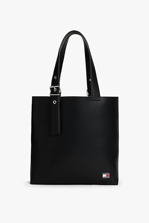 Kadın Tokalı Askılı Tote Omuz Çantası - Siyah 