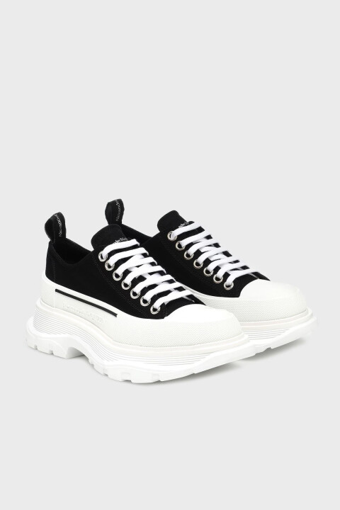Kadın Tread.Fa.S.Rub. Kalın Tırtıklı Tabanlı Pamuklu Sneakers - Siyah/Beyaz - McQueen