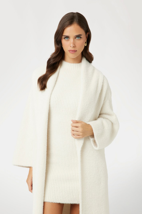 Kadın Tüylü İplikten Relaxed Hırka - Beyaz - Guess