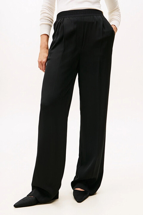 Kadın Twill Oversized Fit Wide Leg Kumaş Pantolon - Siyah - Tommy Hilfiger