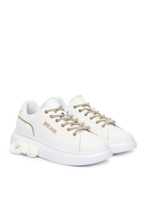 Kadın Ursa Dis. SB1 Simli Şeritli Yazı Logolu Kalın Tabanlı Sneaker - Beyaz 