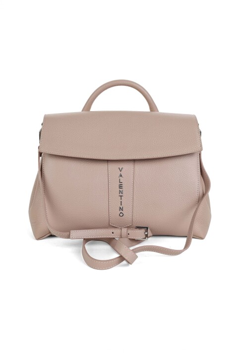 Kadın Üstten Saplı ve Askılı Deri El Çantası - Pudra - Valentino