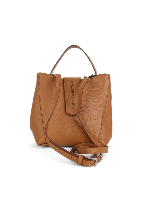 Kadın Üstten Saplı ve Askılı Deri Omuz Çantası - Taba - Valentino