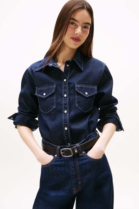 Kadın Uzun Kollu Denim Gömlek – Koyu Mavi 