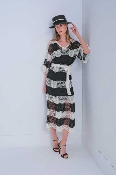 Kadın V Yaka Astarlı Kuşaklı Elbise - Mix - Join Us