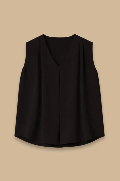 Kadın V Yaka Kolsuz Bluz - Siyah - Seçil