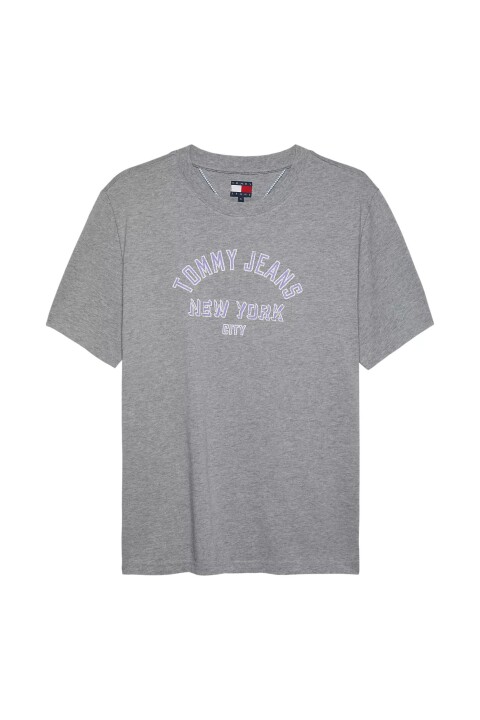 Kadın Varsity Logolu Relaxed Fit T-Shirt - Gri Melanj 