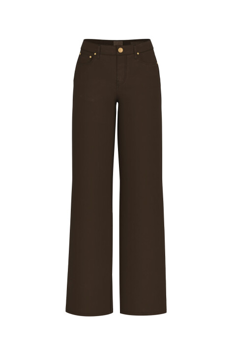 Kadın Velvet Modal Karışımlı Palazzo Fit Pantolon - Kahverengi 