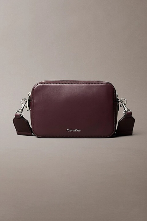 Kadın Webbing Double Strap Camera Bag Çapraz Askılı Omuz Çantası - Bordo 