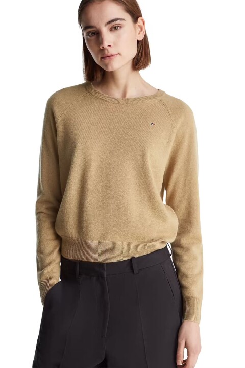 Kadın Wool Cash Kaşmir Karışımlı Yün Kazak - Bej - Tommy Hilfiger