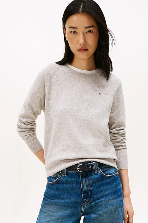 Kadın Wool Cash Regular Fit Reglan Kol Kaşmir Karışımlı Kazak - Gri Melanj - Tommy Hilfiger