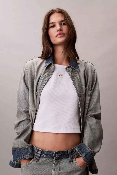 Kadın Woven Label 2x2 Baby Rib Baby Tee T-Shirt - Beyaz 