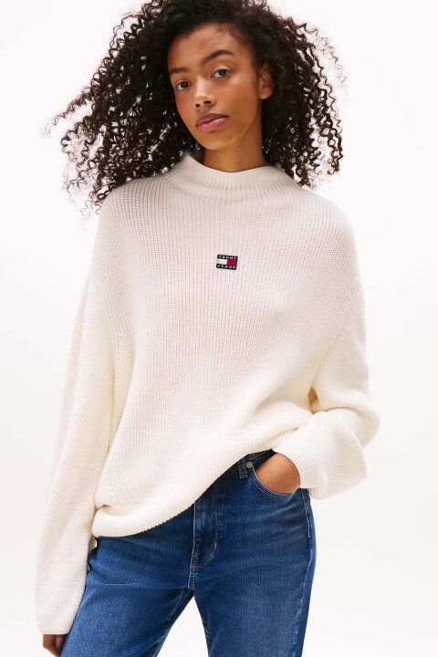 Kadın Yarım Balıkçı Yaka Pamuklu Triko Kazak – Ekru - Tommy Hilfiger