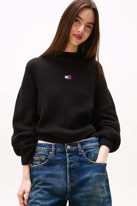 Kadın Yarım Balıkçı Yaka Pamuklu Triko Kazak – Siyah - Tommy Hilfiger