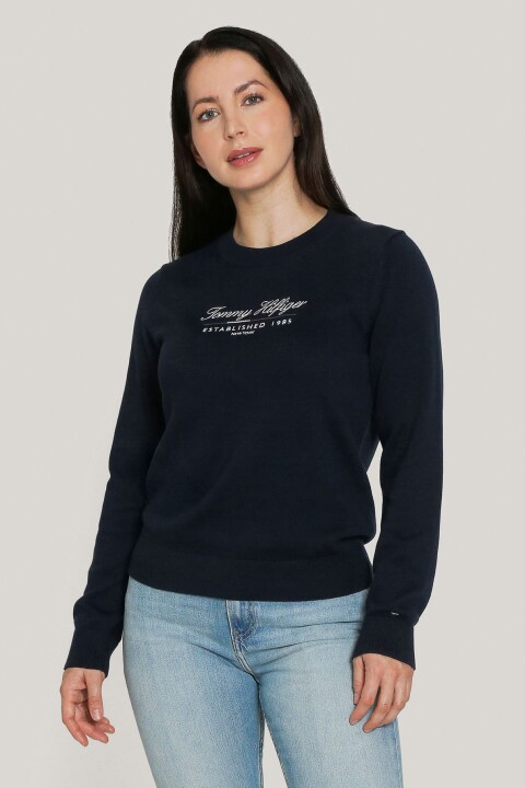 Kadın Yazı Logolu Kazak - Lacivert - Tommy Hilfiger