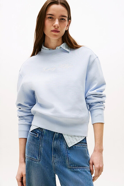 Kadın Yazı Nakışlı Bisiklet Yaka Sweatshirt - Açık Mavi 