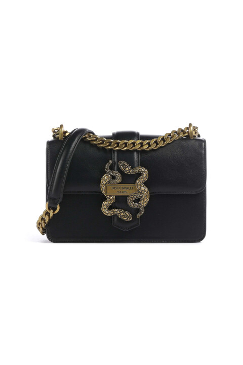 Kadın Yılan Tokalı Zincir Askılı Çapraz Askılı Çanta - Siyah - Just Cavallı
