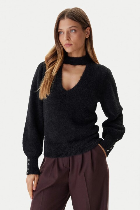 Kadın Yuki Dokulu Triko Kazak - Siyah - Guess