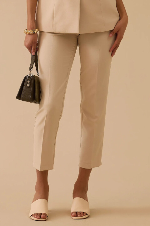 Kadın Yüksek Bel Bilek Boy Pantolon - Bej - Seçil