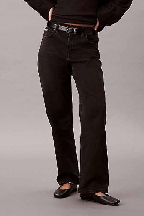 Kadın Yüksek Bel Düz Paça Jean Pantolon - Siyah - Calvin Klein