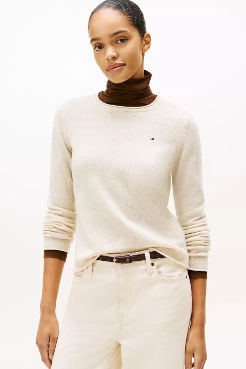 Kadın Yün Bisiklet Yaka Kazak - Ekru 