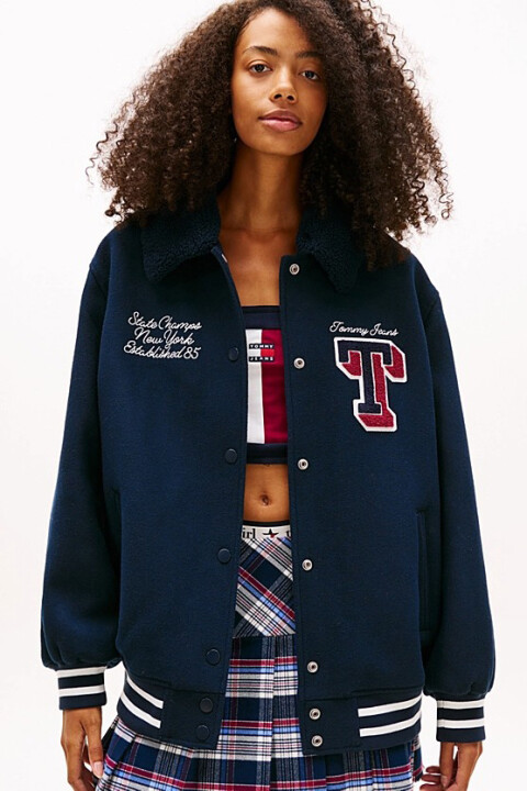 Kadın Yün Karışımlı Oversize Kolej Ceketi - Lacivert - Tommy Hilfiger