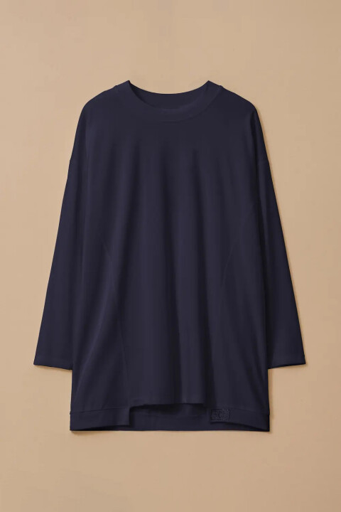 Kadın Yuvarlak Yaka Oversize Tunik - Lacivert - Seçil