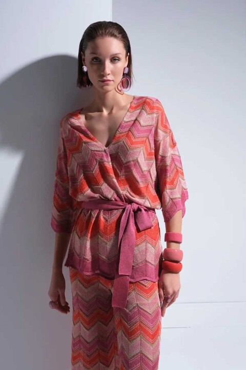 Kadın Zikzak Desenli Beli Kemerli Simli Multi Hırka - Mix - Join Us