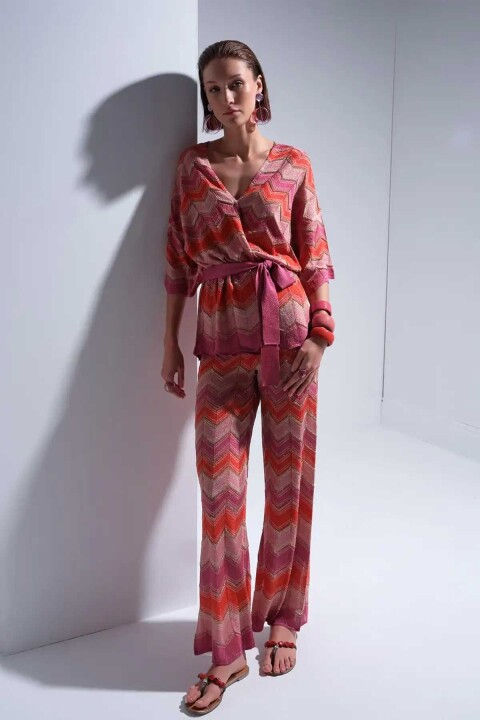 Kadın Zikzak Desenli Beli Lastikli Simli Pantolon - Mix - Join Us