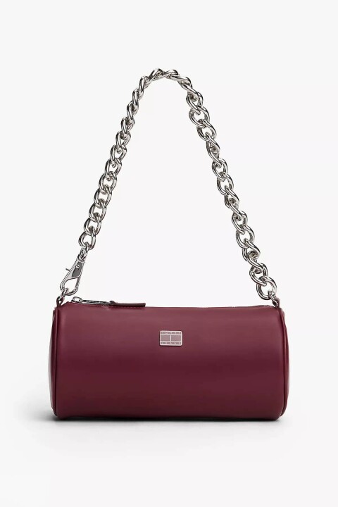 Kadın Zincir Askılı Silindir Omuz Çantası - Bordo 