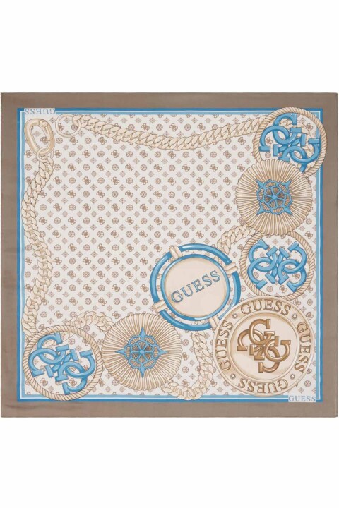 Kadın Zincir ve Amblem Desenli Eşarp - Bej - Guess
