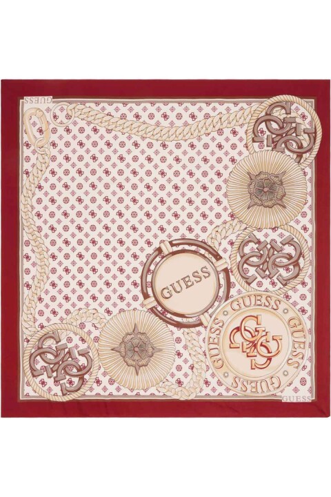 Kadın Zincir ve Amblem Desenli Eşarp - Kırmızı - Guess