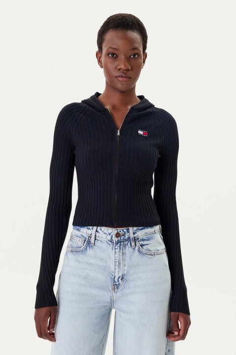 Kadın Zipper Cardigan Kapüşonlu Hırka - Siyah 