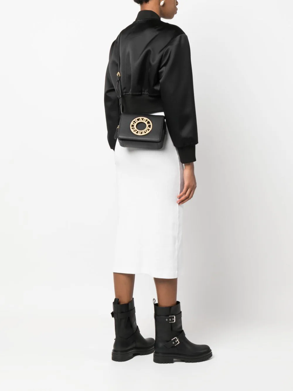 Kadın Mini Omuz Çantası-Siyah-Altın - KARL LAGERFELD NL
